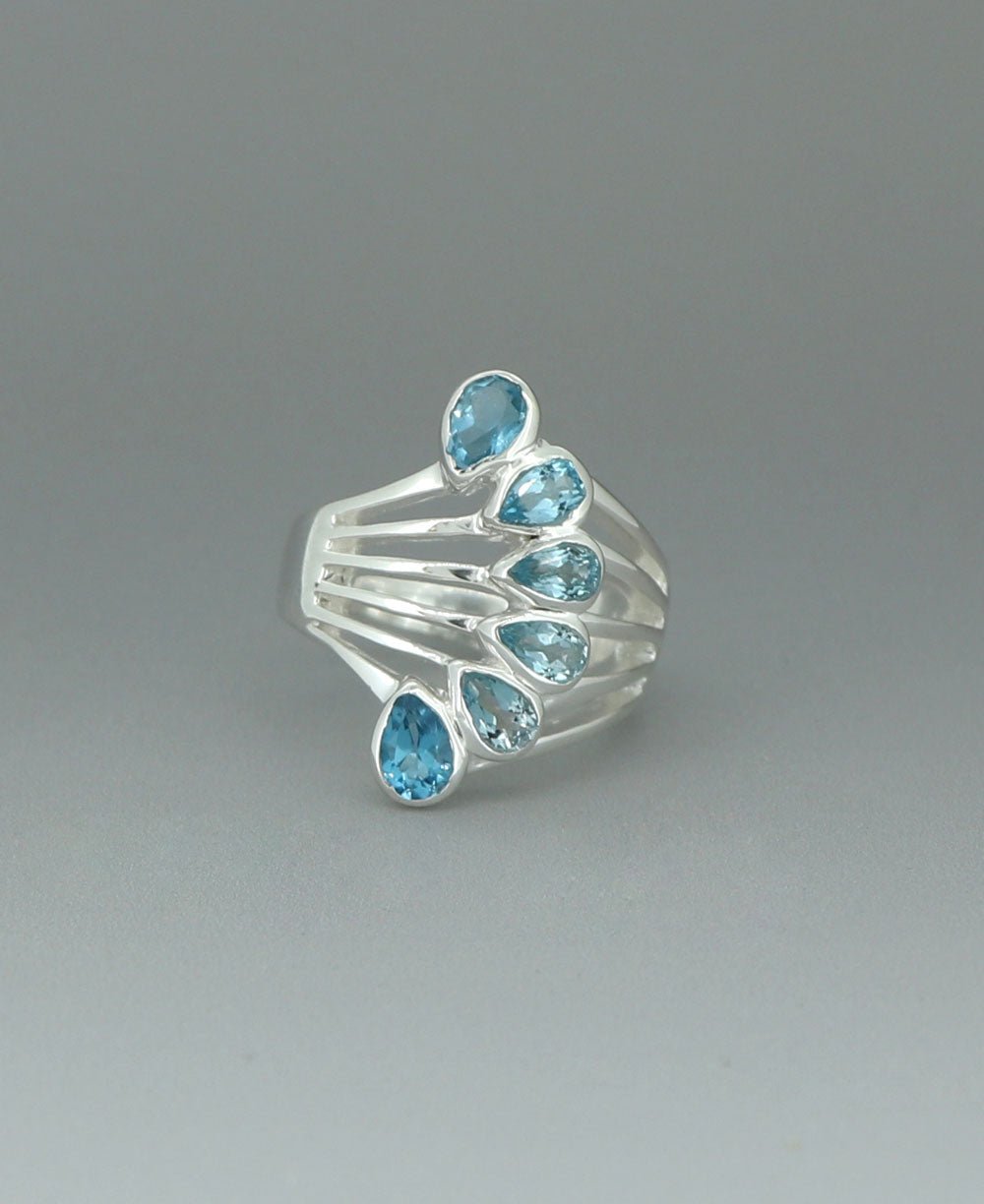 Sterling Silver Teardrop Gemstones Blue Topaz Ring、mySite、topwebapps
