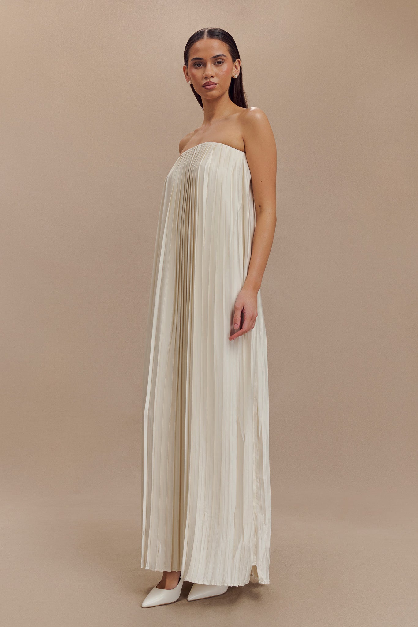 Myrah Plisse Strapless Maxi Dress - Ivory、mySite、solidvoid