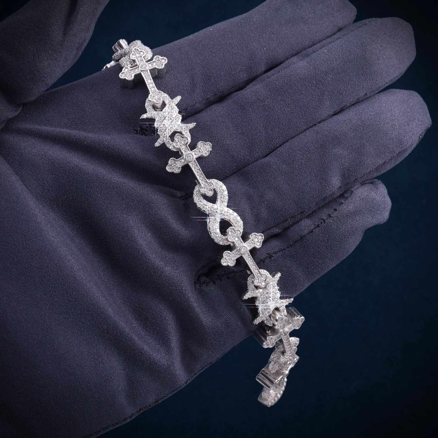 14MM Moissanite Infinity Halo Cross Link Bracelet 14K Gold、mySite、hinf8tx79