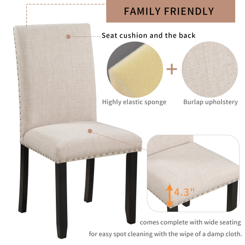 TREXM Faux Marble 5-Piece Dining Set Table with 4 Thicken Cushion Dining Chairs Home Furniture, White/Beige+Black、、casual