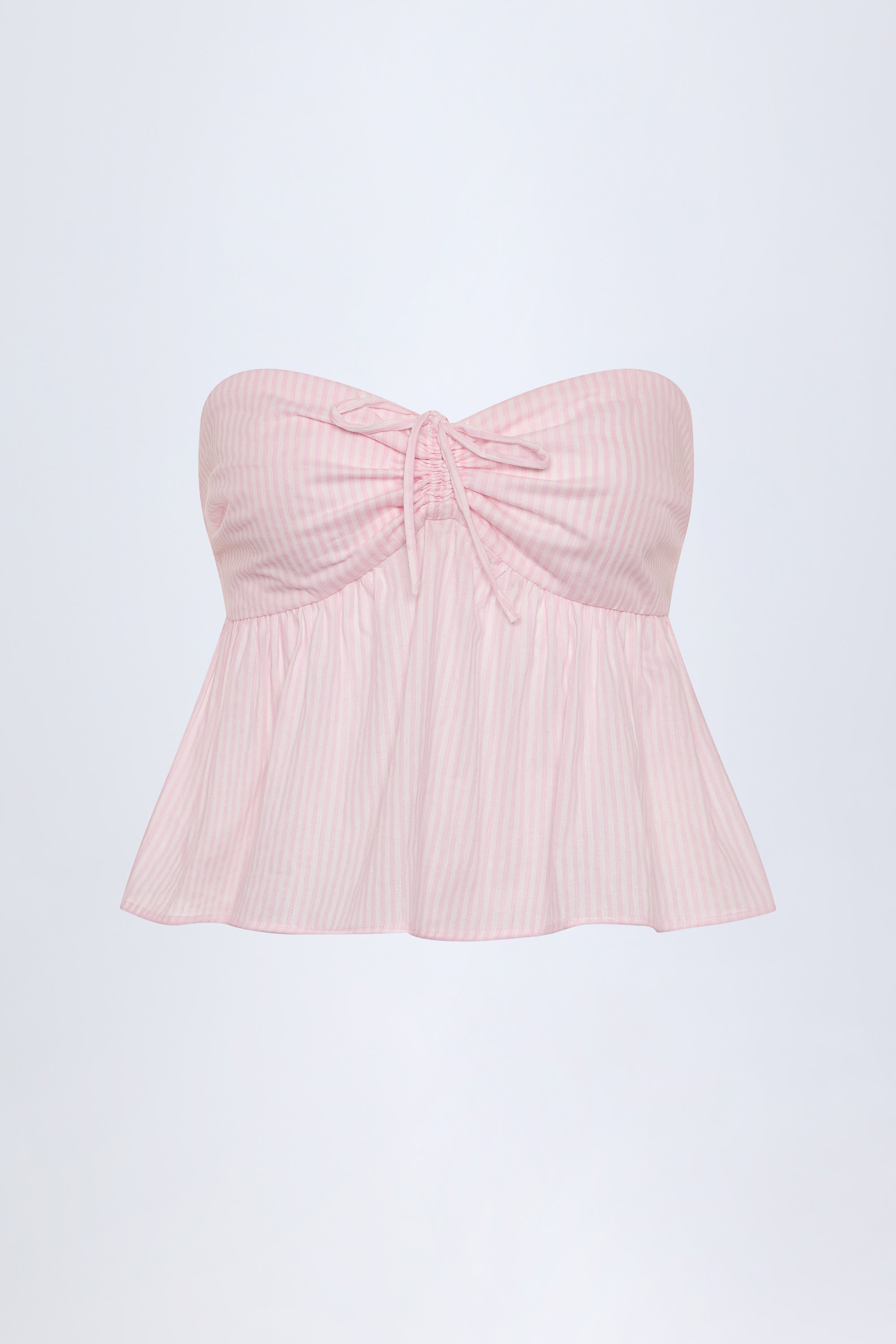  Tie-Front Bandeau Crop Top in Pink & White Stripe、mySite、sugarbowlscore