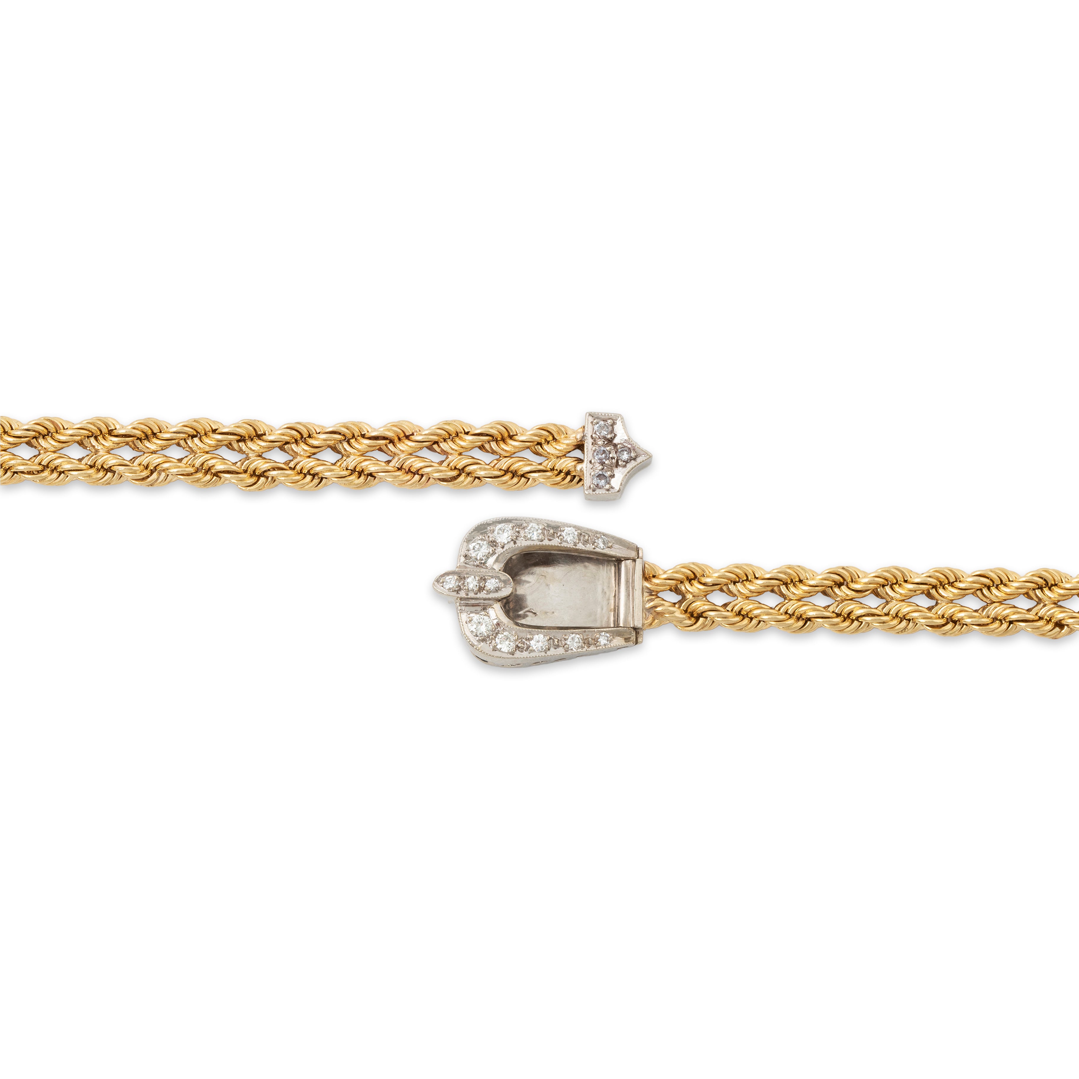 Vintage 14k Yellow & White Gold .237cttw Diamond Rope Buckle Bracelet 7.25、mySite、hinf8tx79