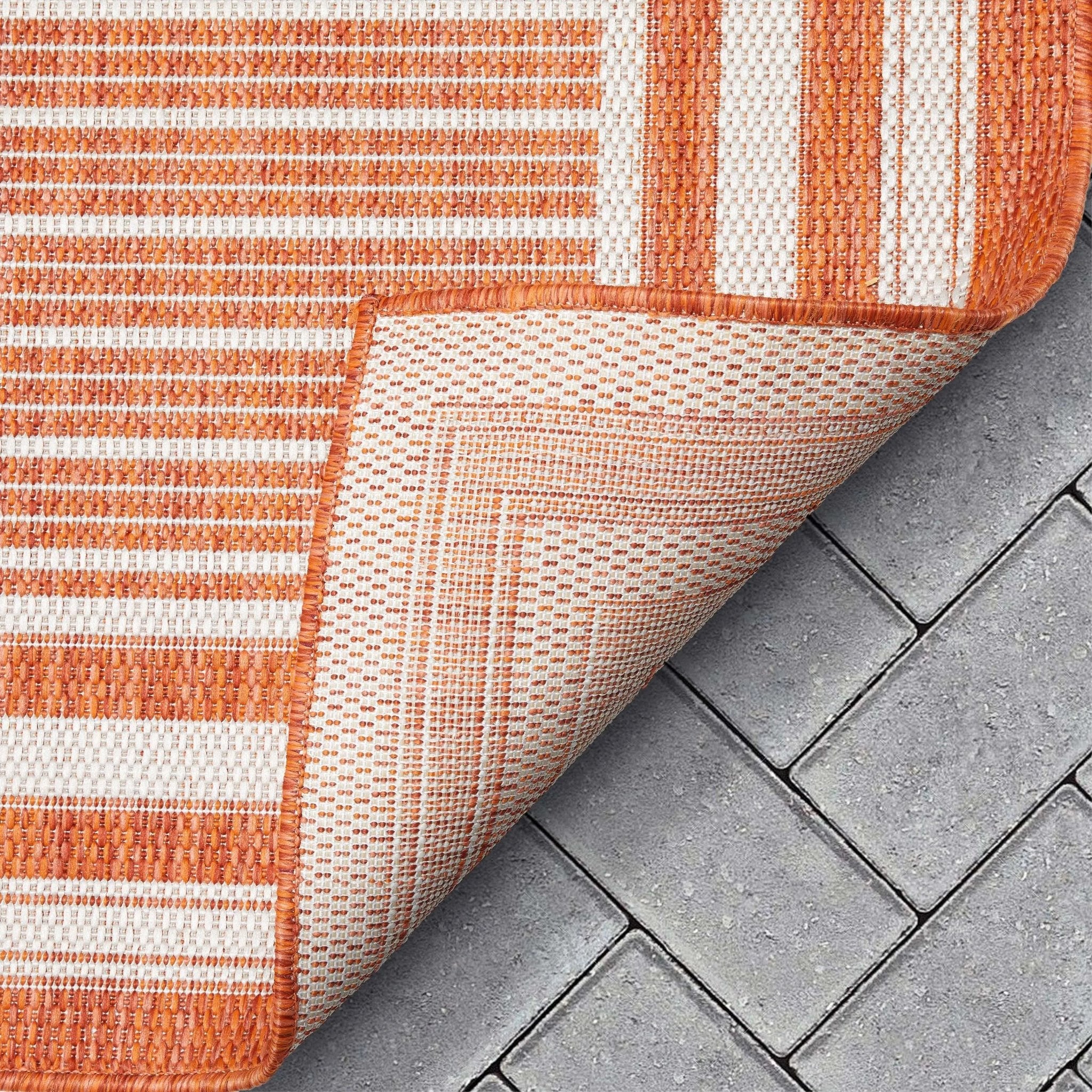 Frankie Modern Stripes Indoor/Outdoor Orange Textured 2'7 x 9'10 Runner Rug、mySite、gigharbornorthrealestate