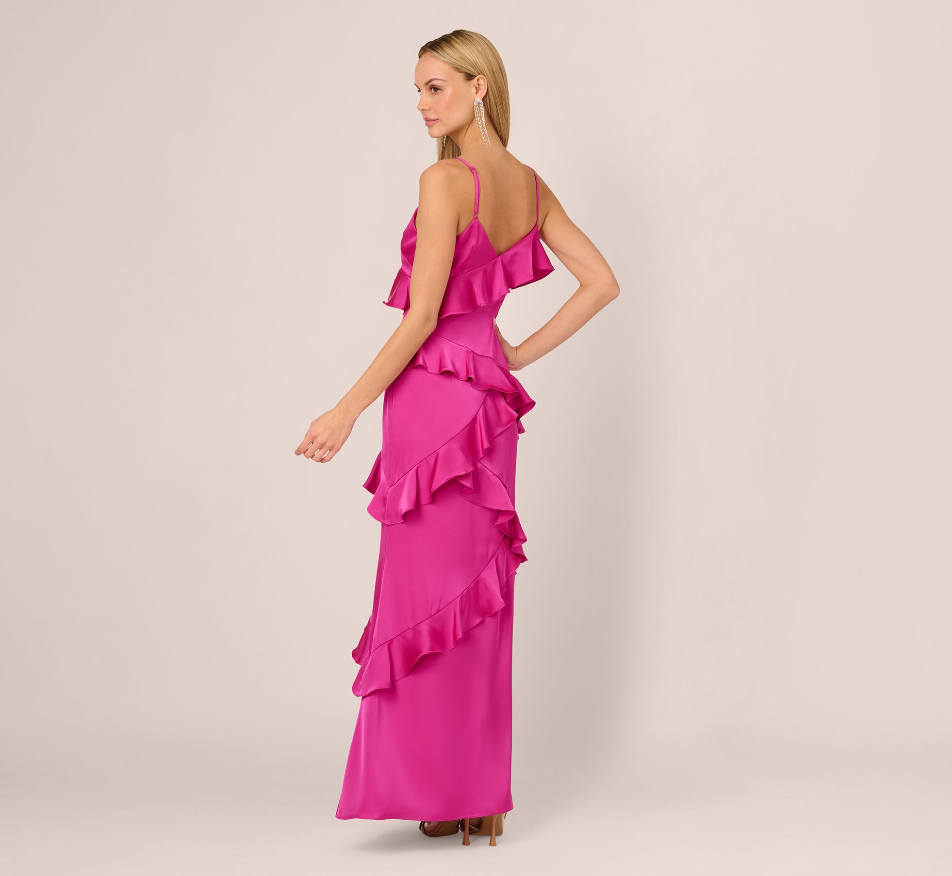 Satin Cascade Ruffle Slip Gown In Electric Passion、mySite、solidvoid
