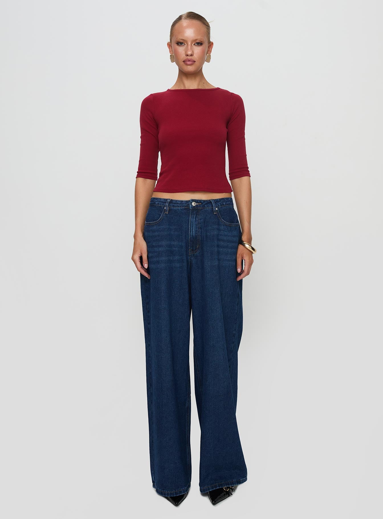 Elaia 3/4 Sleeve Top Red、mySite、solidvoid