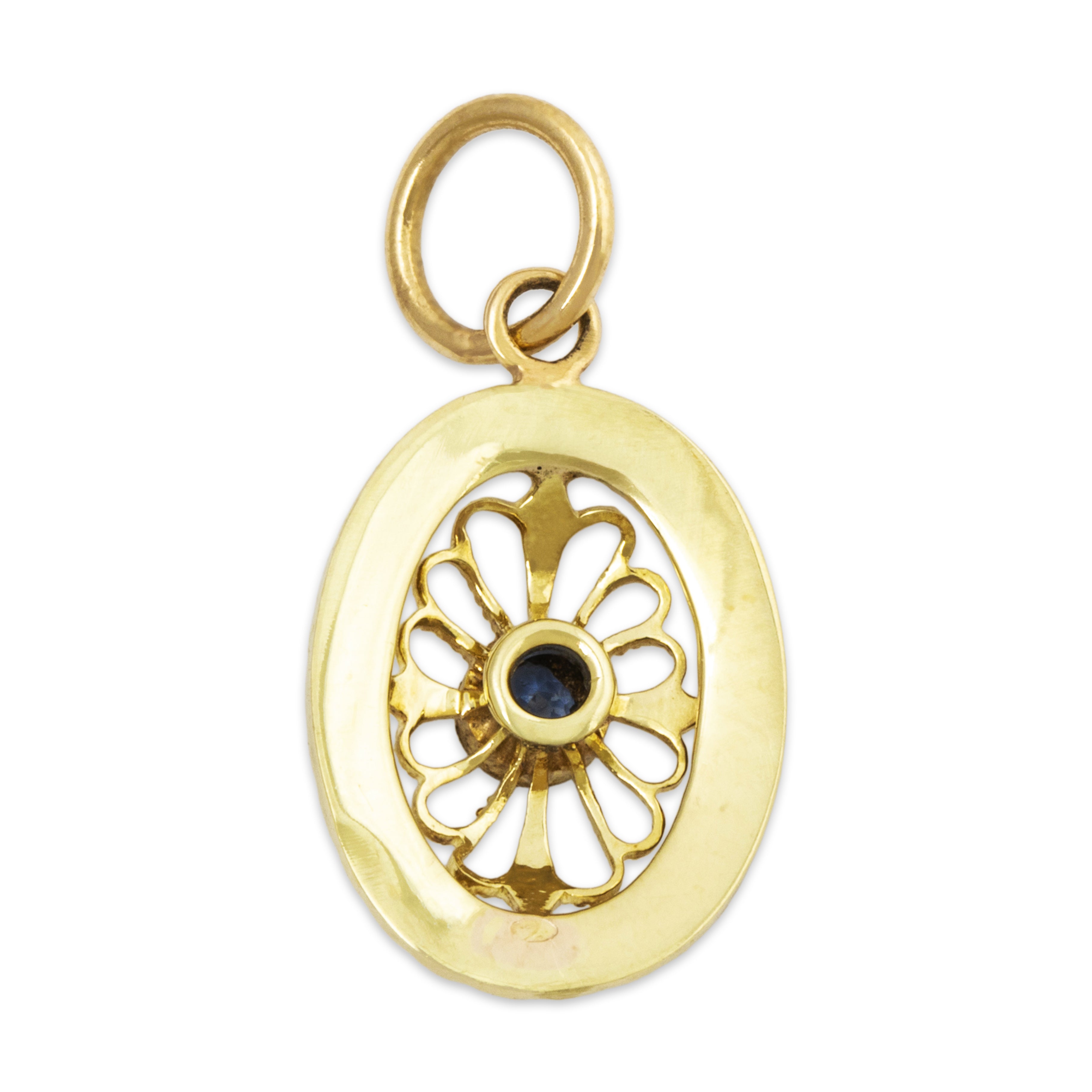 Antique Art Deco 14k Yellow Gold Blue Synthetic Sapphire Enamel Charm / Pendant、mySite、hinf8tx79