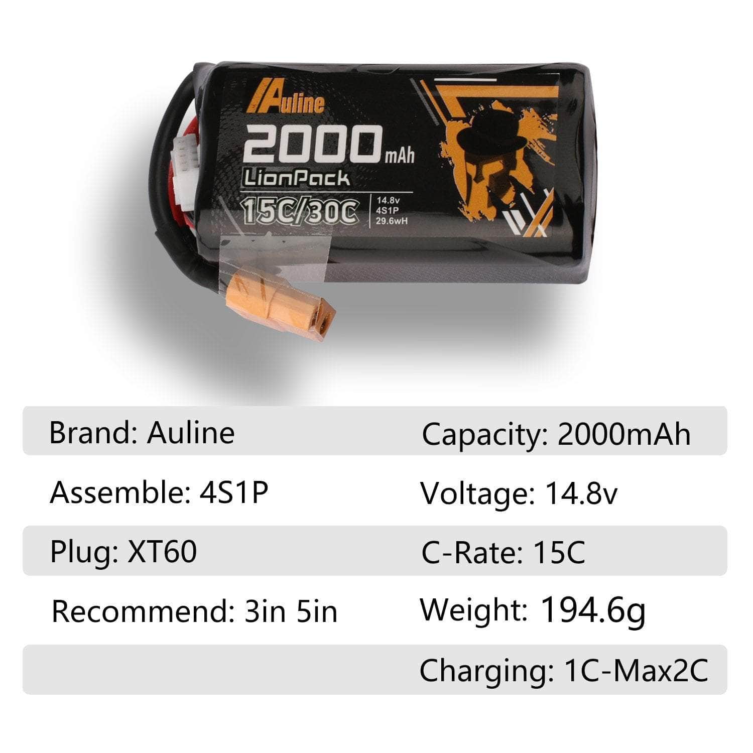  Auline 14.8V 4S 18650 2000mAh 30C Li-Ion Battery - XT60、mySite、merchandisen