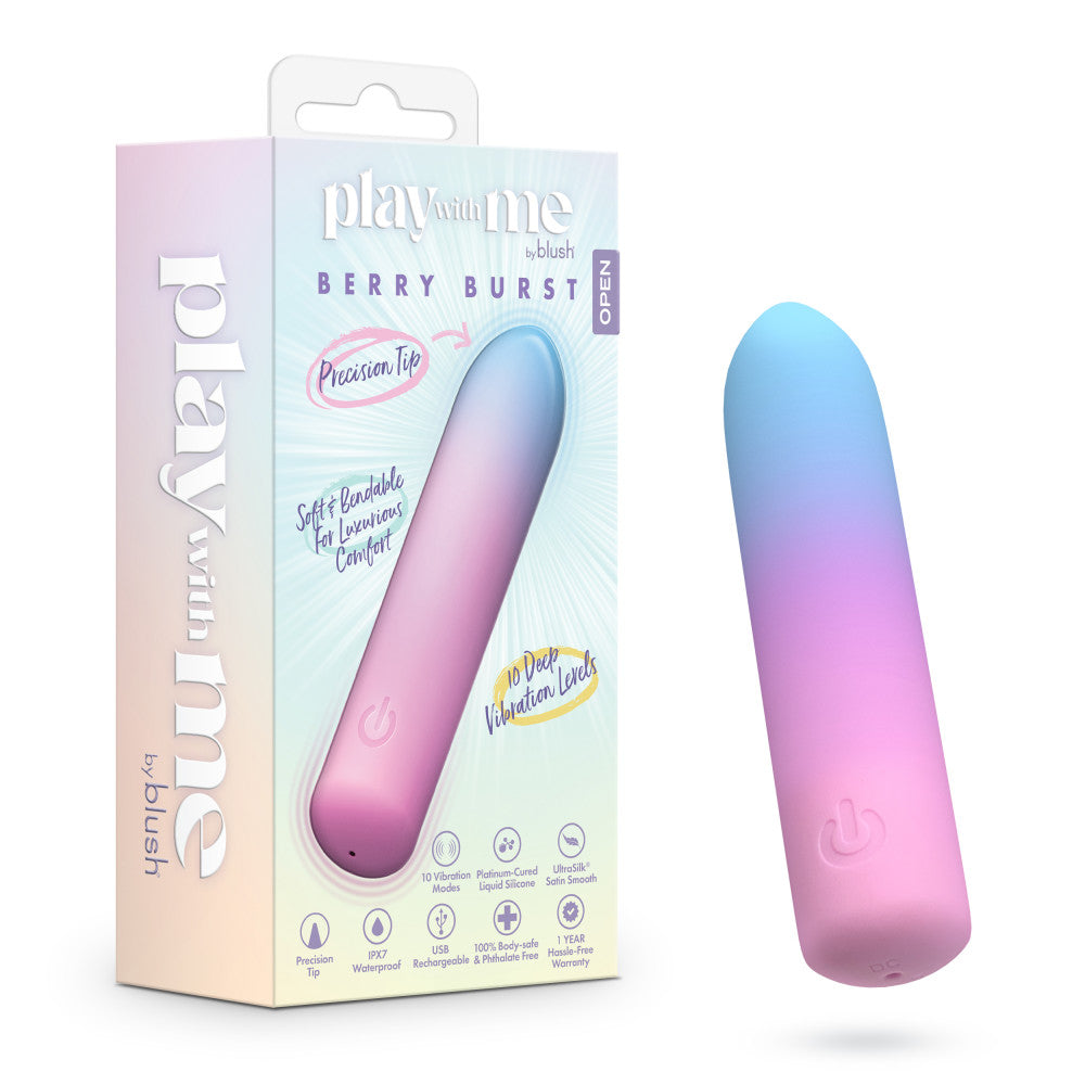 Play With Me by Blush ®| Berry Burst 4 Inch Silicone Bullet Vibrator – USB Rechargeable Clitoral Nipple Massager – In Multicolor、mySite、bottomscart