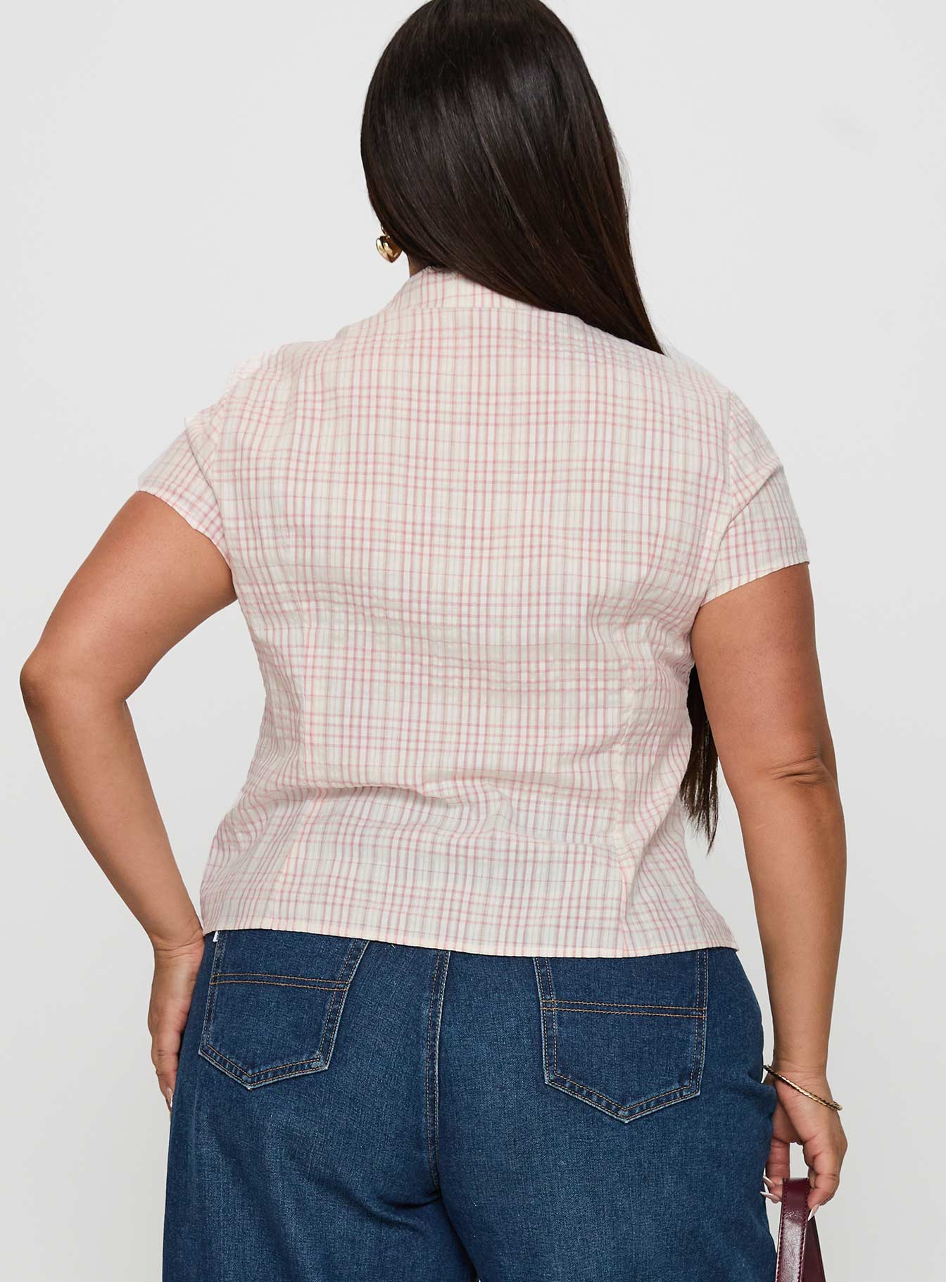 Cottesloe Blouse Top Pink Check Curve、mySite、solidvoid