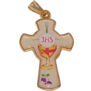 Resined Cross showing the Eucharist as host and the Cup - Golden plated - for...、mySite、topwebapps