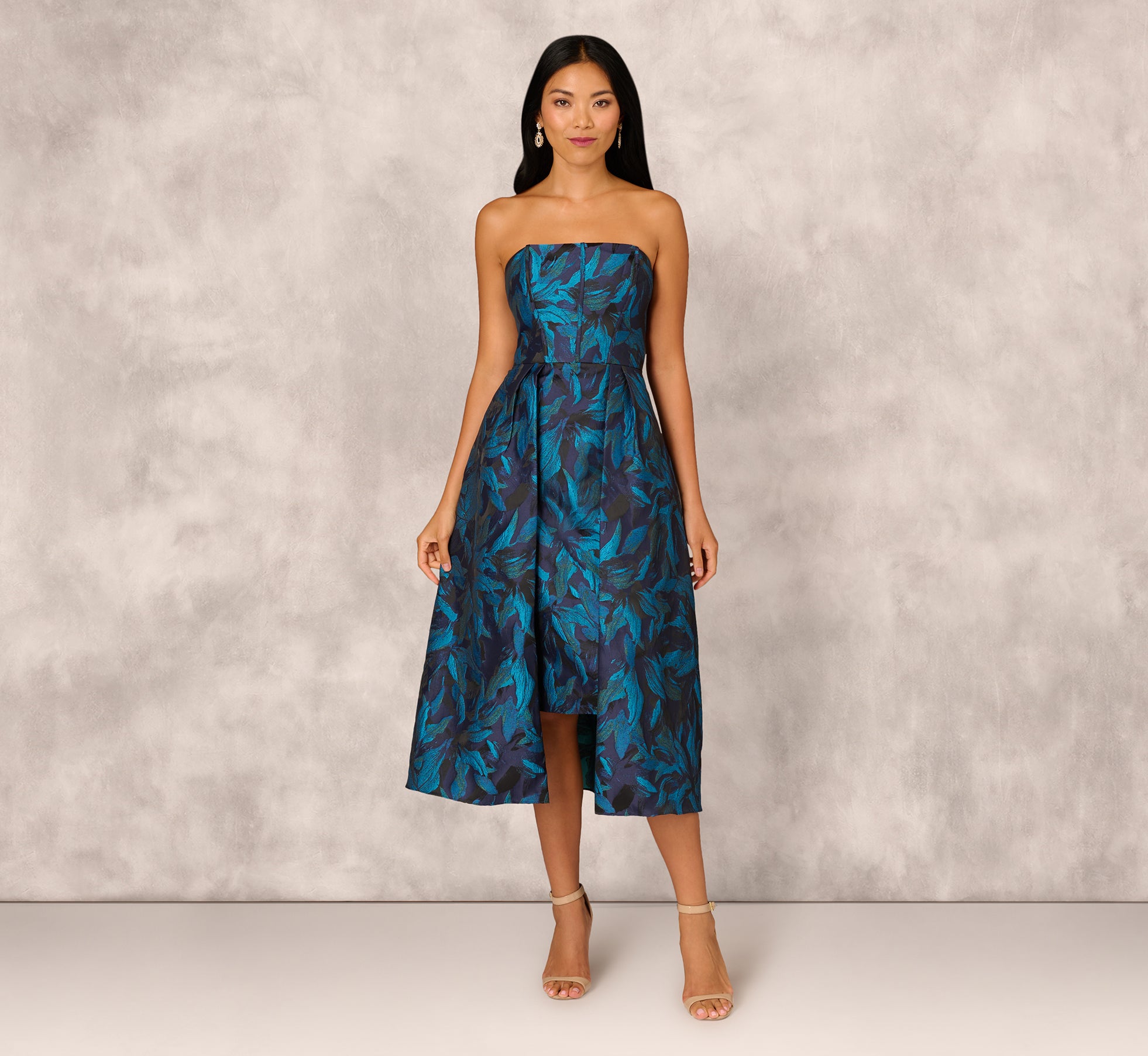 Floral Jacquard Midi Dress In Blue Black Multi、mySite、solidvoid