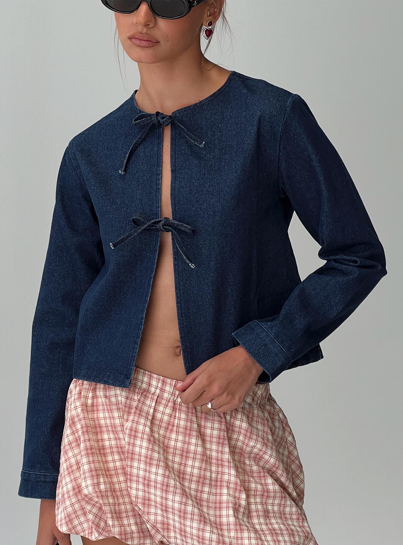 Never Alone Tie Detail Jacket Denim、mySite、solidvoid