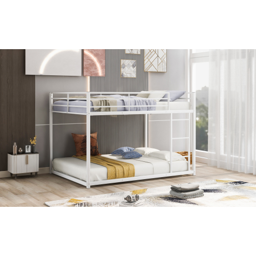 Full over Full Metal Bunk Bed, Low Bunk Bed with Ladder, Black(Old SKU:MF197034AAB)、、casual