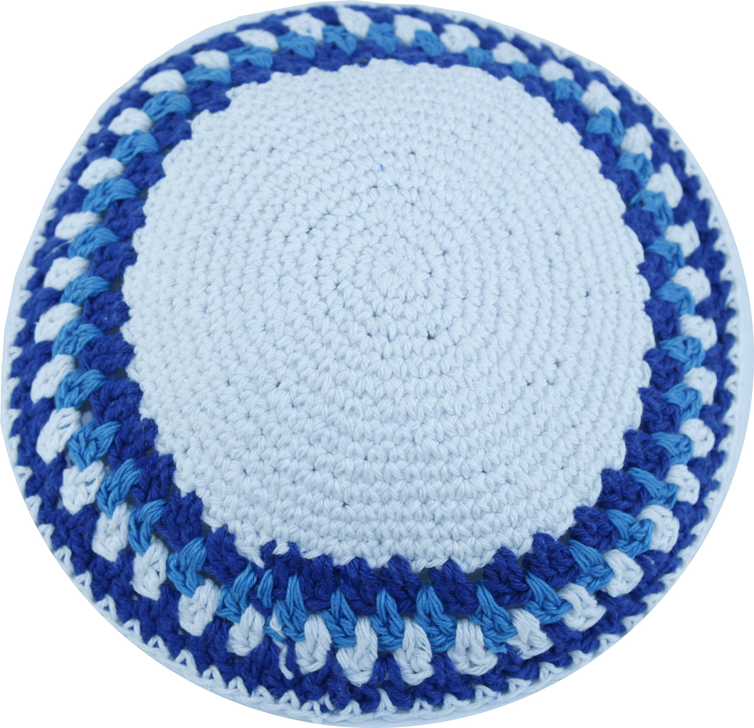  Holy Land Market White/Light Blue, 17cm DMC 100% Knitted Cotton Kippah Torah Chabad Yarmulke、mySite、elrpsem3k