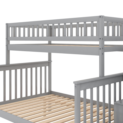 Twin over Full Stairway Bunk Bed with Storage, Gray、、casual
