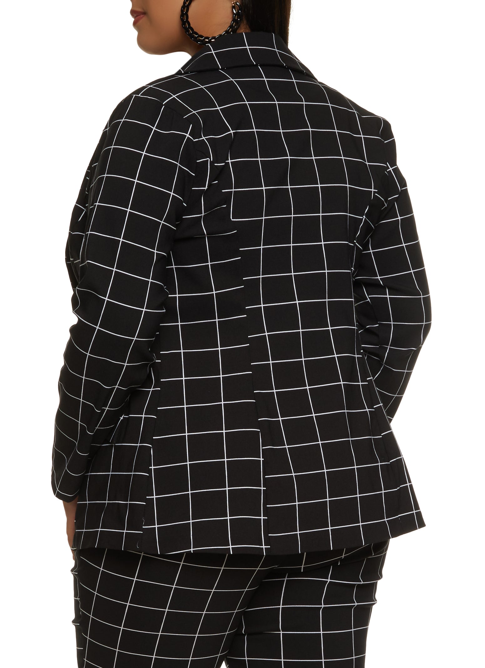 Plus Size Windowpane Print Blazer、mySite、camillekostekn