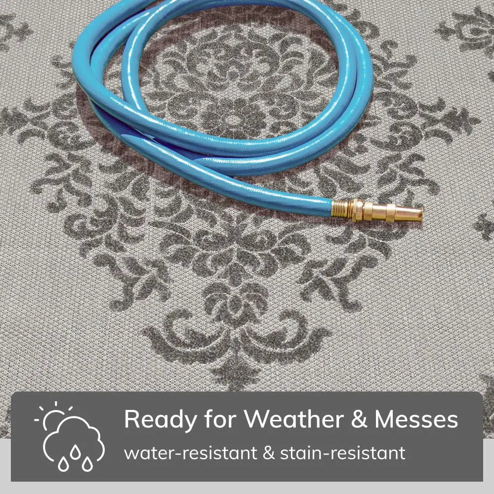 Arid Modern Medallion Persian Indoor/Outdoor Grey High-Low Rug、mySite、gigharbornorthrealestate