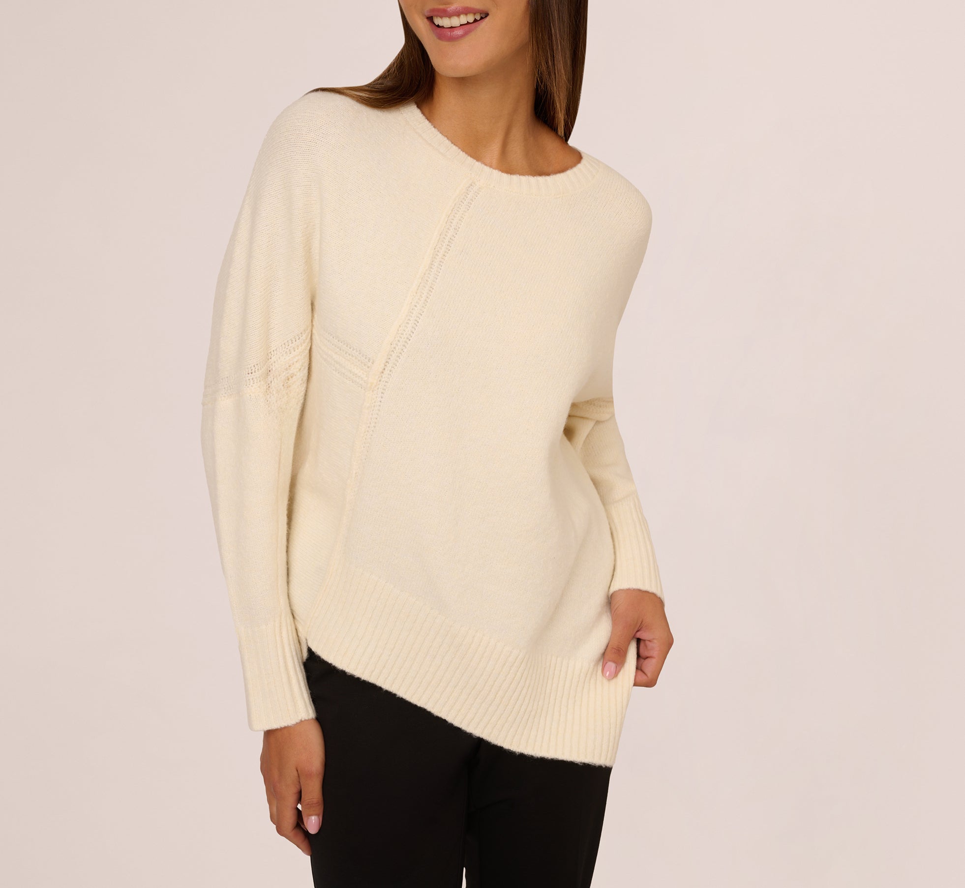 Asymmetrical Slouchy Dolman Sleeve Pullover Sweater In Cream、mySite、solidvoid