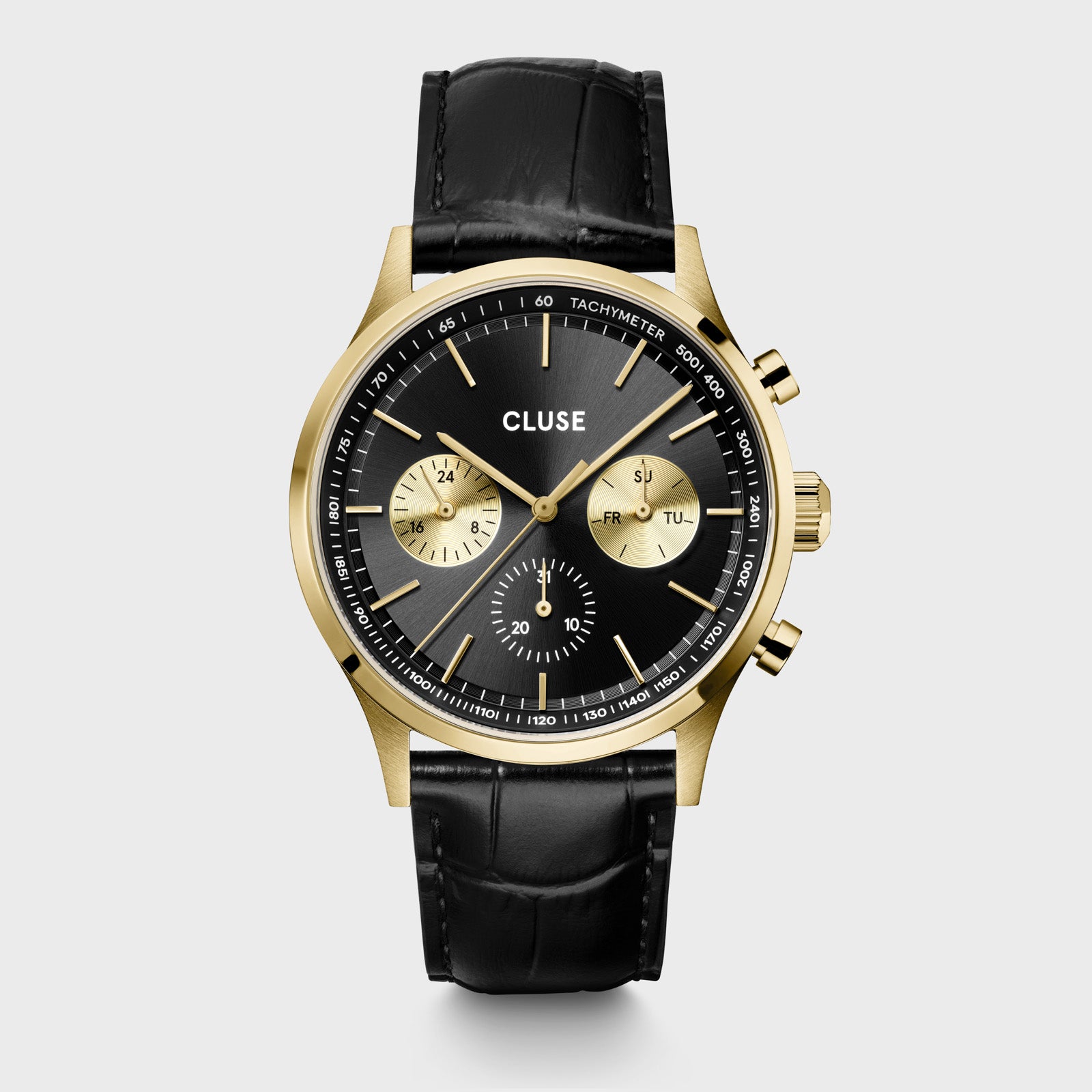 Anthéor Multifunction Watch Leather, Full Black, Gold Colour、mySite、botmansion