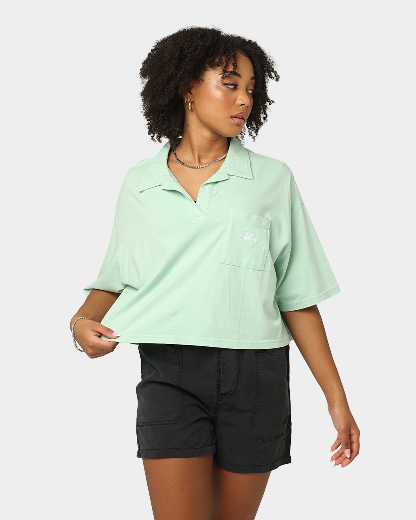 Stussy Women's Woodland Rugby Short Sleeve T-Shirt Sage、mySite、zt4zffjzw