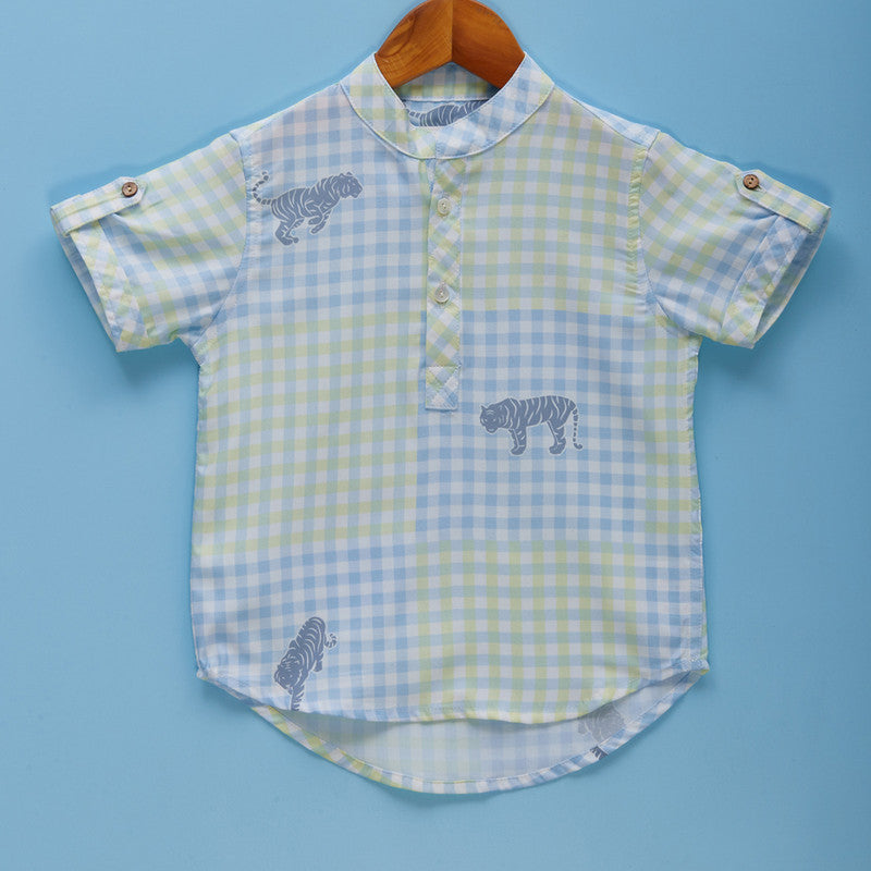 Cotton Shirt For Boys | Printed | Sky-Blue、mySite、camillekostekn