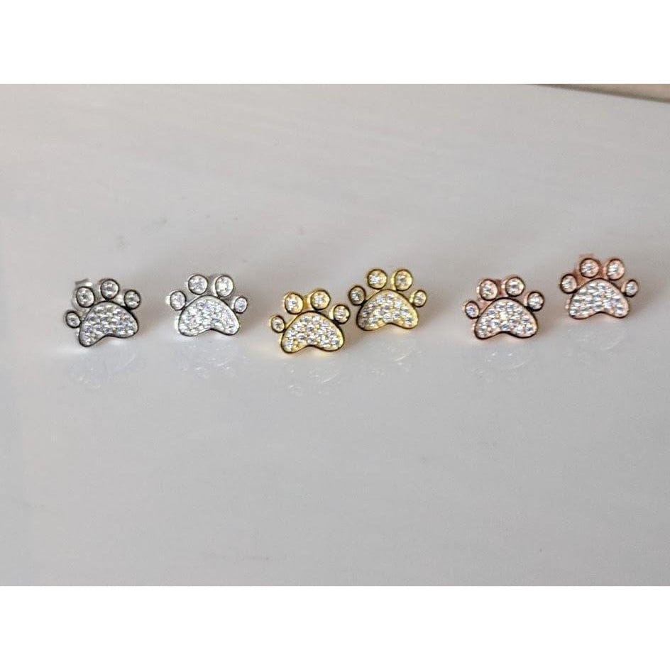 Pet Paw Earrings with Sparkling Cubic Zirconia in Solid Sterling Silver, Beautiful!、mySite、g9winljtr