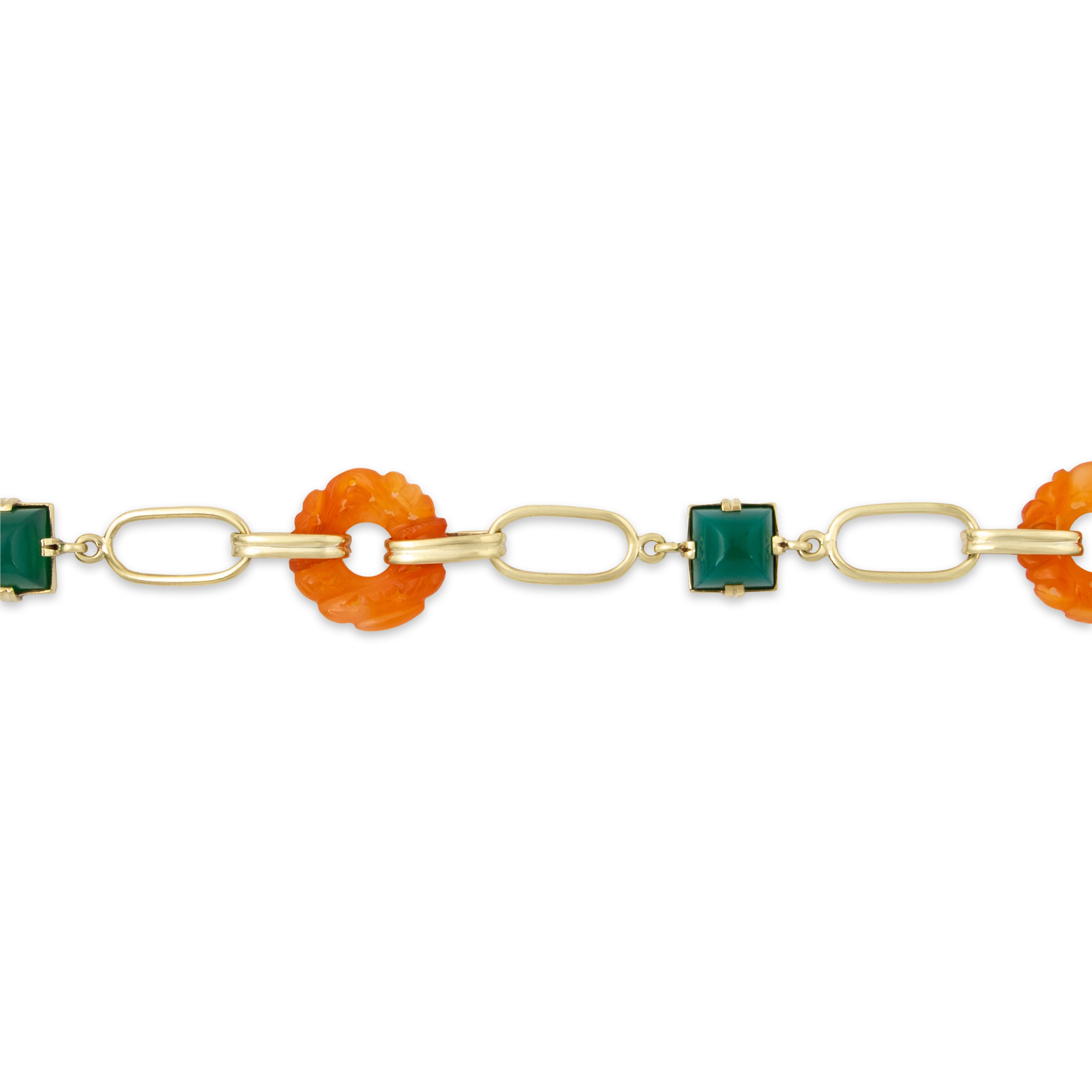 Vintage Art Deco 14k Yellow Gold Carved Carnelian Onyx Station Bracelet 7.5、mySite、hinf8tx79