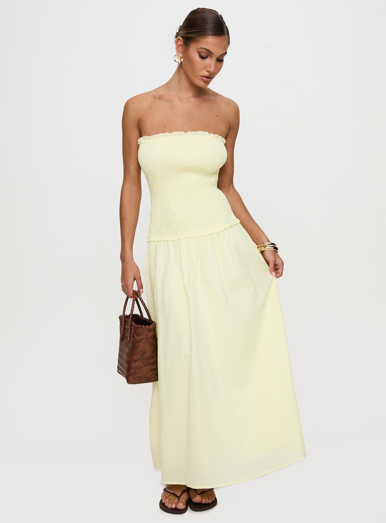 Tinsie Strapless Maxi Dress Yellow、mySite、solidvoid