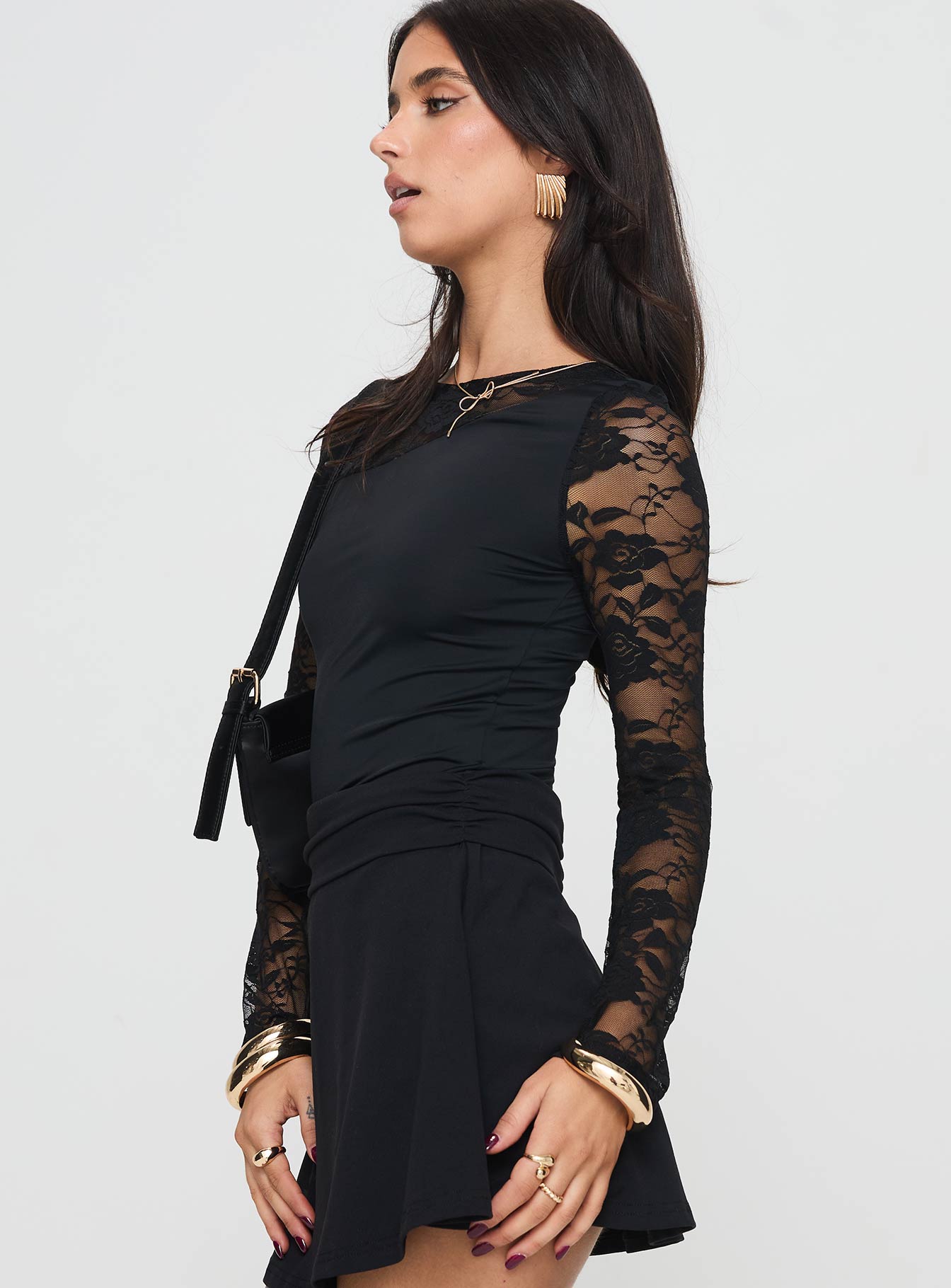 Good Nights Lace Long Sleeve Bodysuit Black、mySite、solidvoid