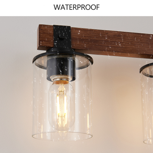 50" Rustic 7-Light Vanity Light, Industrial Bathroom Wall Sconce with Glass Shades and Wood Accent, Modern Farmhouse Lighting Fixture (No Bulbs)、、eastwooduniform