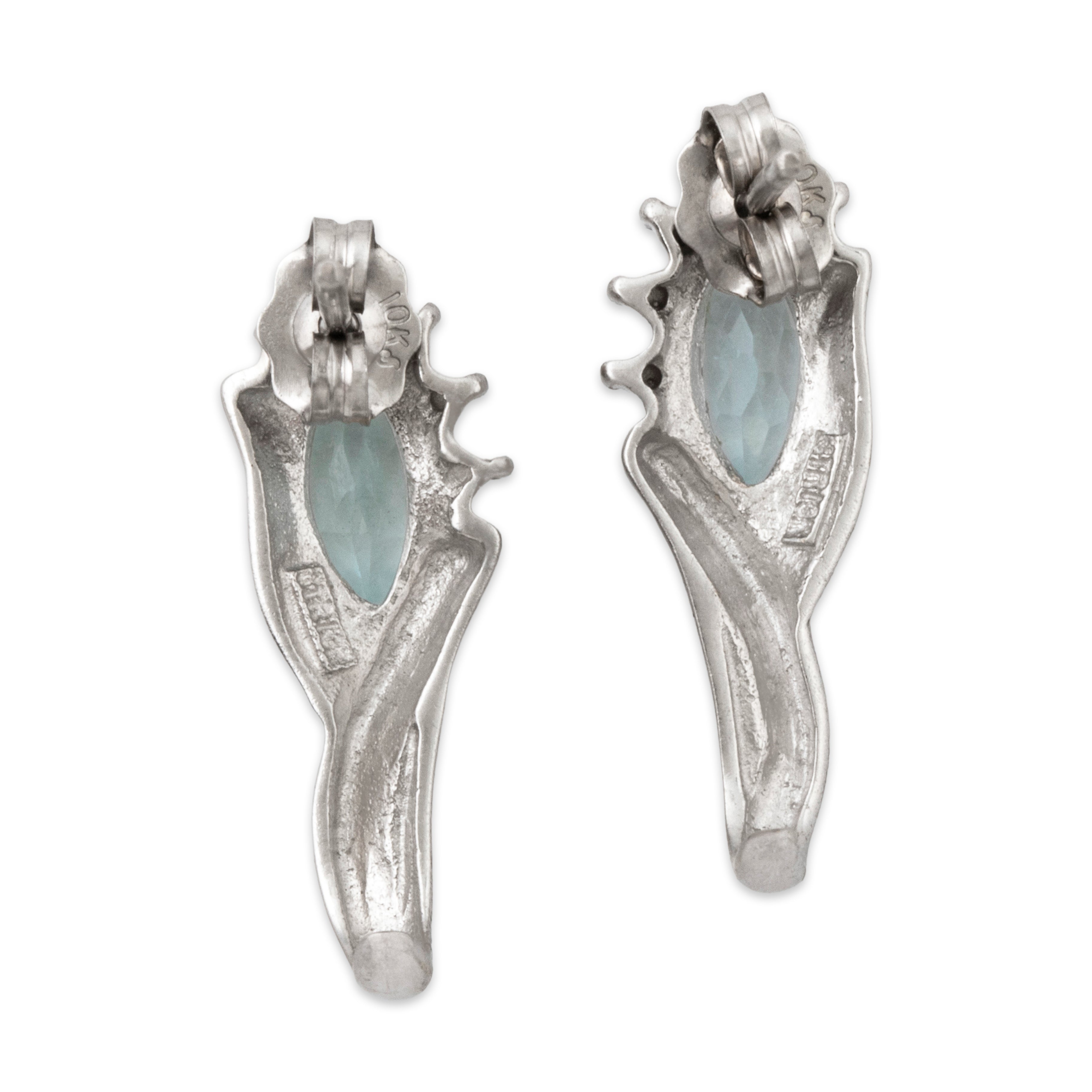 Vintage 10k White Gold Aquamarine Diamond Elegant Swoop Earrings、mySite、hinf8tx79