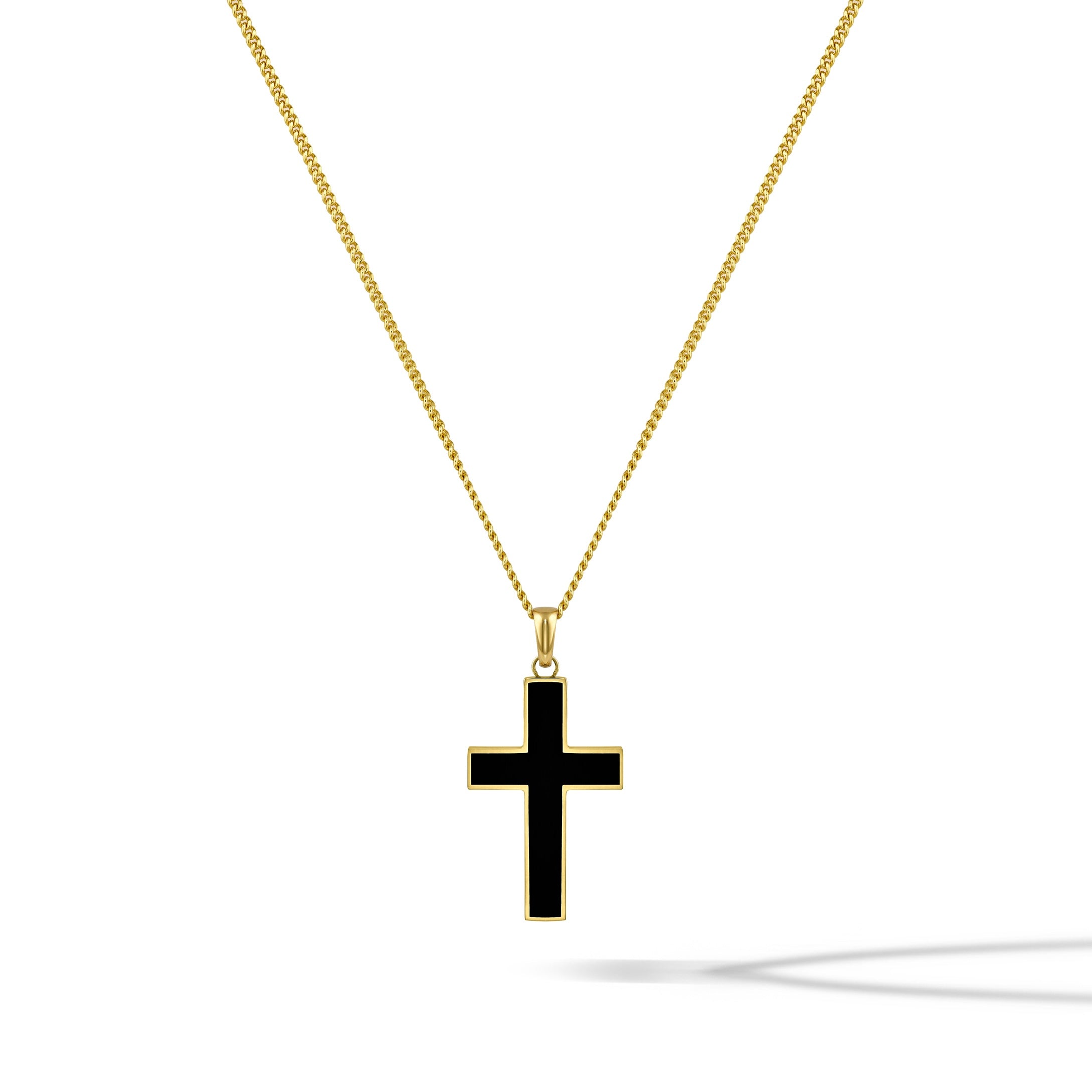  Stone Cross (Large) - 14K Gold Onyx
