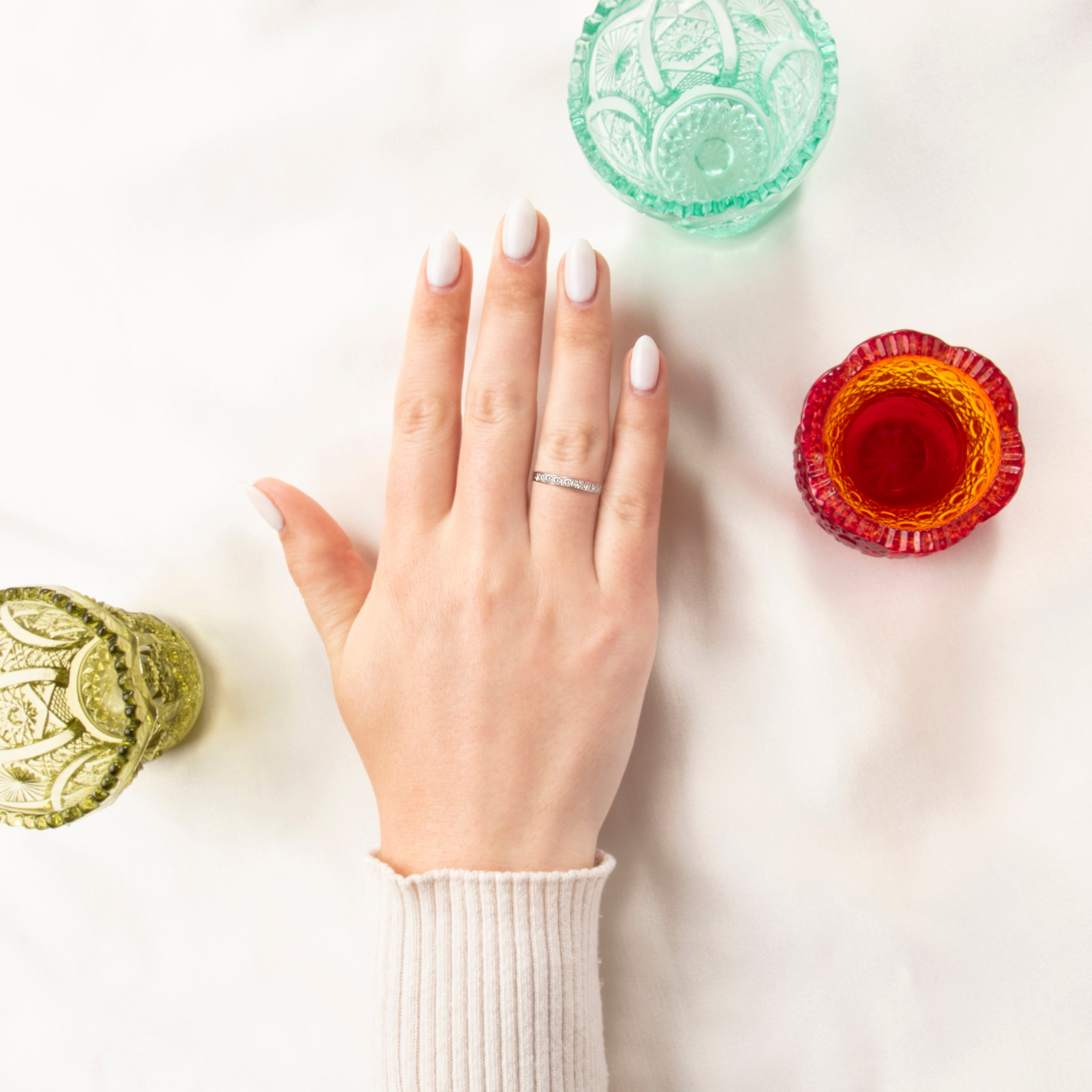 Antique Platinum European Cut Diamond Hand Engraved Eternity Band Ring 3.5、mySite、hinf8tx79