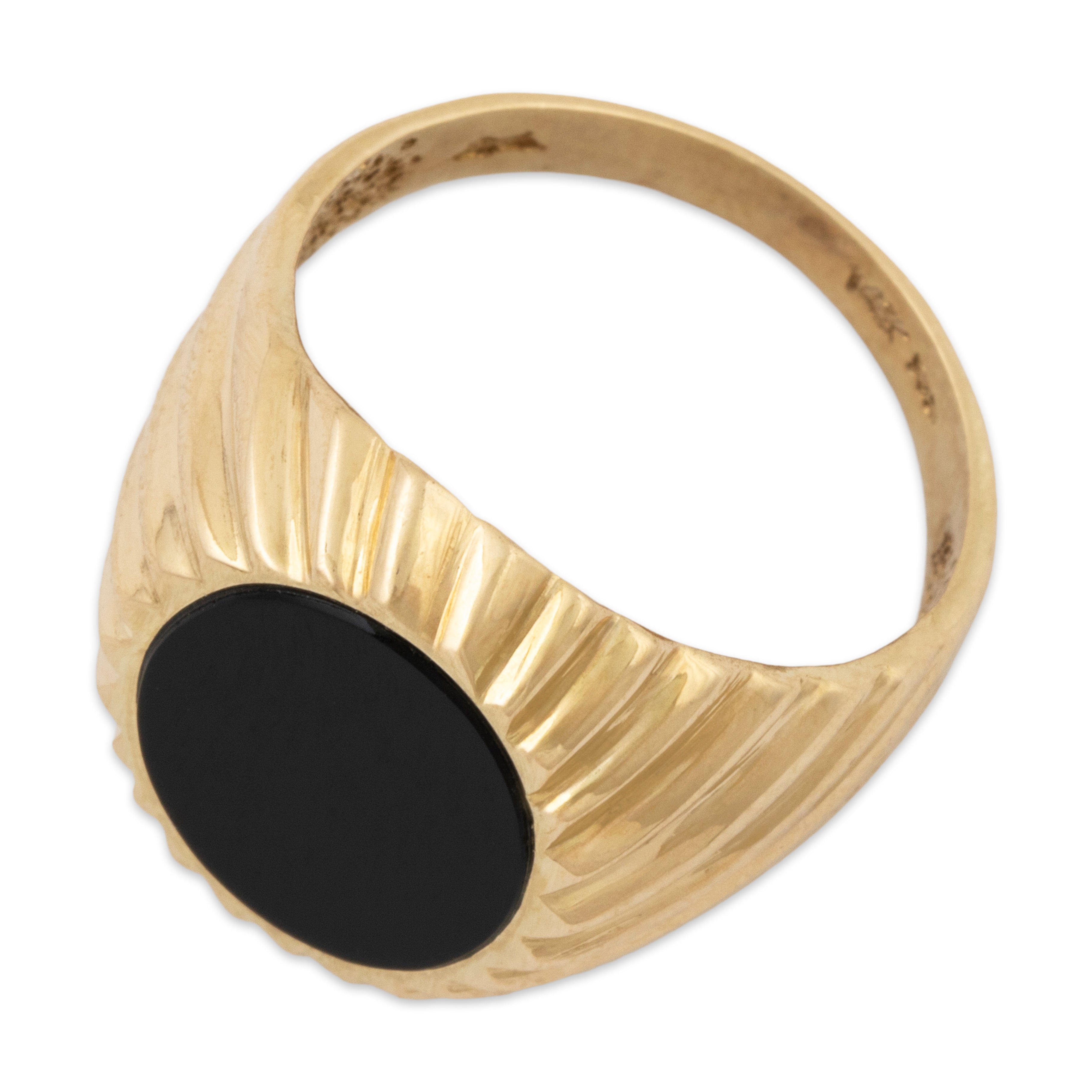 Vintage 14k Yellow Gold Onyx Ribbed Signet Statement Ring 6.25、mySite、hinf8tx79