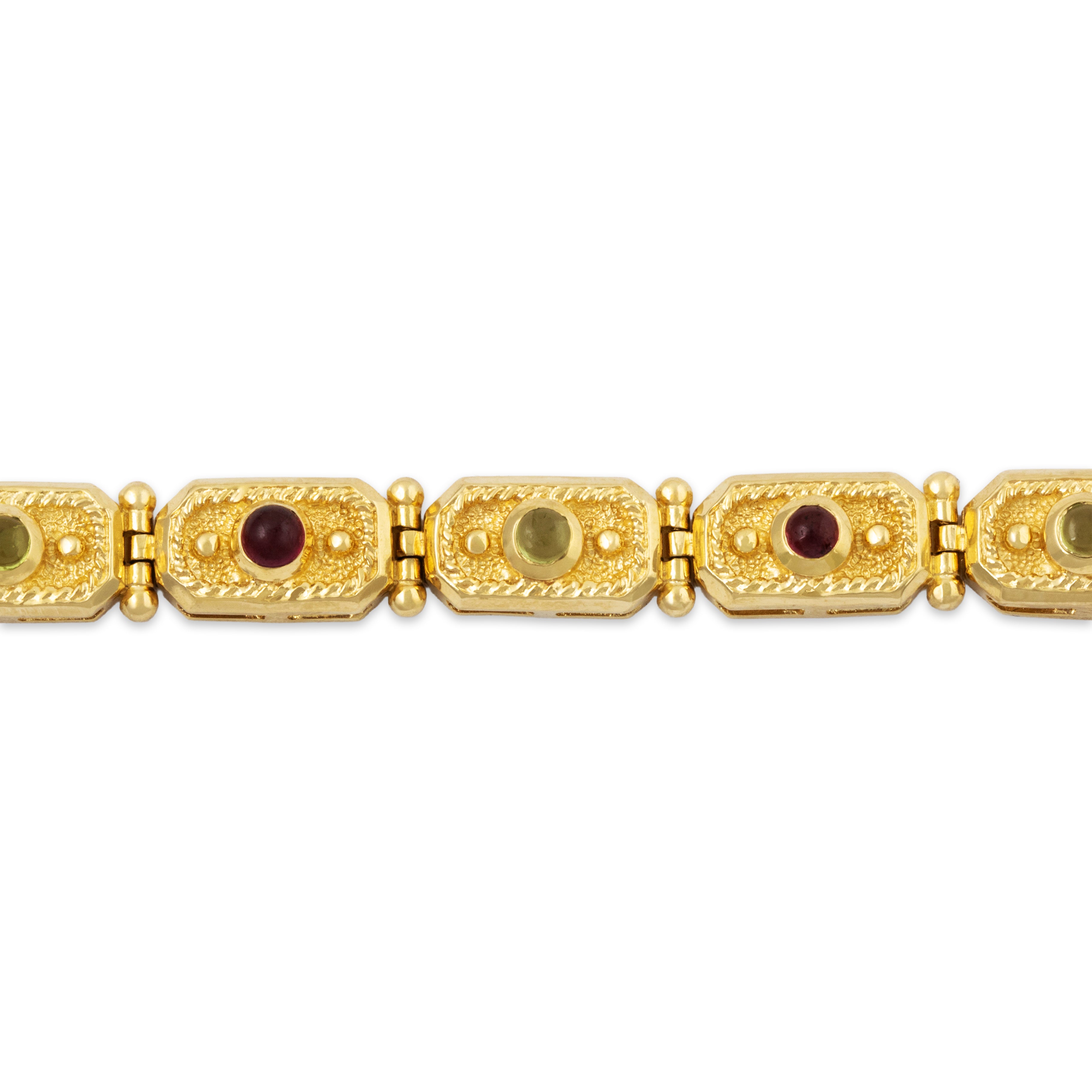 Vintage 14k Yellow Gold 1.3cttw Garnet 1cttw Peridot Cabochons Bracelet 7、mySite、hinf8tx79