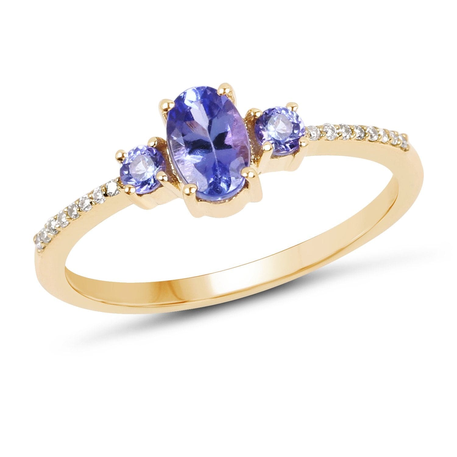 Tanzanite and Diamond 3 Stone Ring in Solid 14K Yellow Gold, So Elegant and Dainty!、mySite、g9winljtr