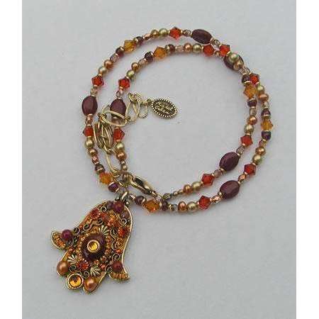 Michal Golan Autumn Swarovski Crystals and Glass Hamsa Necklace、mySite、topwebapps