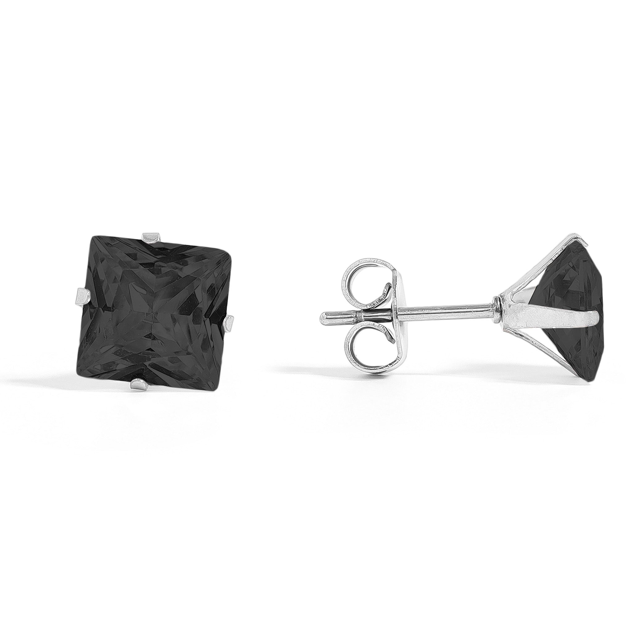 Stainless Steel Clear/Black Square CZ Stud Earrings / ERJ3160、mySite、dreamappss