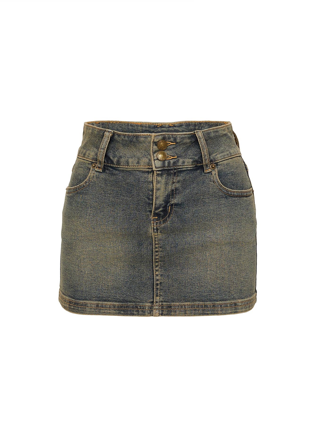 Faya Low Rise Denim Mini Skirt Antique Wash、mySite、solidvoid