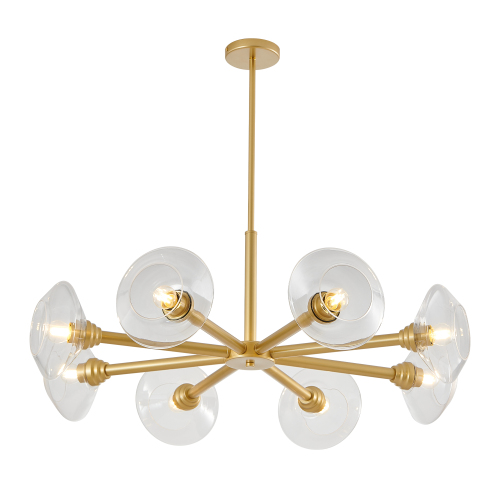 26" Modern Gold 5-Light Sputnik Chandelier with Clear Glass Shades, Mid-Century Hanging Pendant Light Fixture for Dining Room, Living Room, or Kitchen (Bulb Not Included)、、eastwooduniform