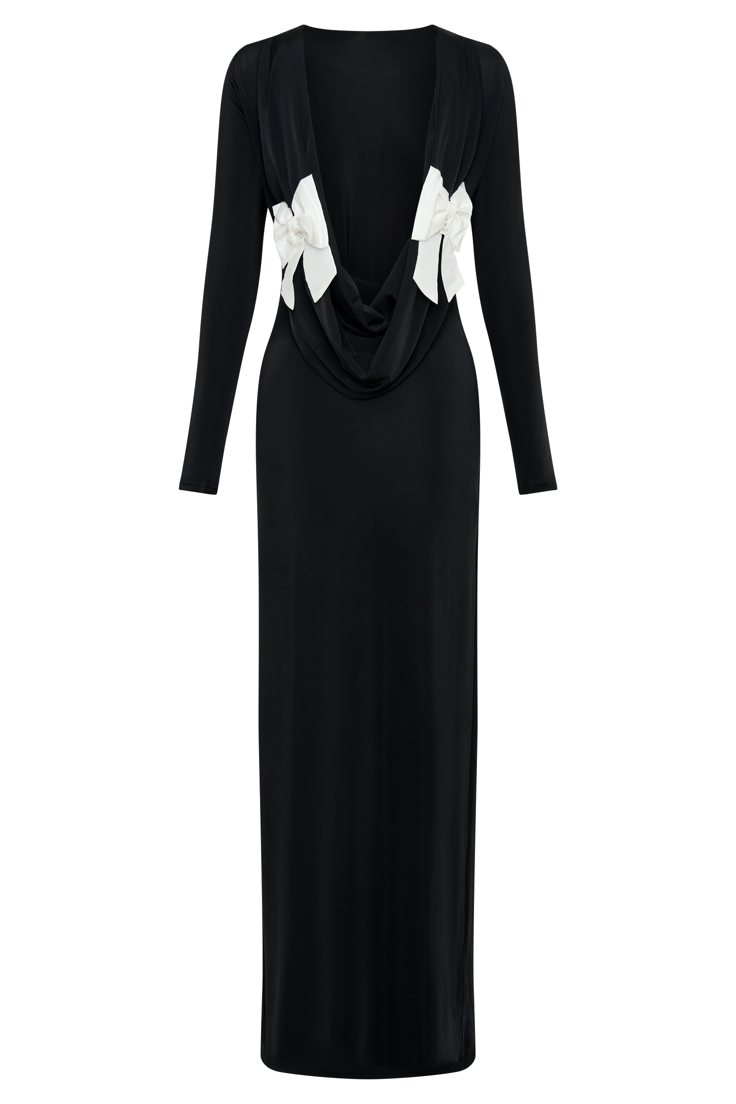Bennett Slinky Long Sleeve Maxi Dress - Black/White、mySite、solidvoid