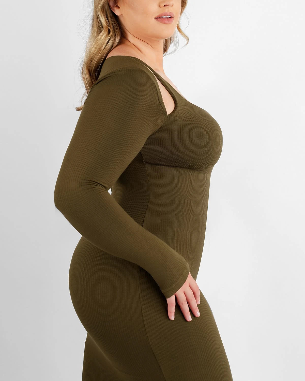 Cozy Ribbed Shoulder Cut-Out Shaping Dress、mySite、bengalsvssteelers