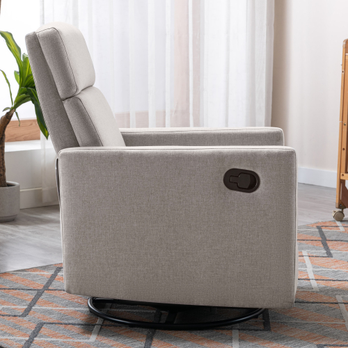 Modern Upholstered Rocker Nursery Chair Plush Seating Glider Swivel Recliner Chair, Gray、、casual