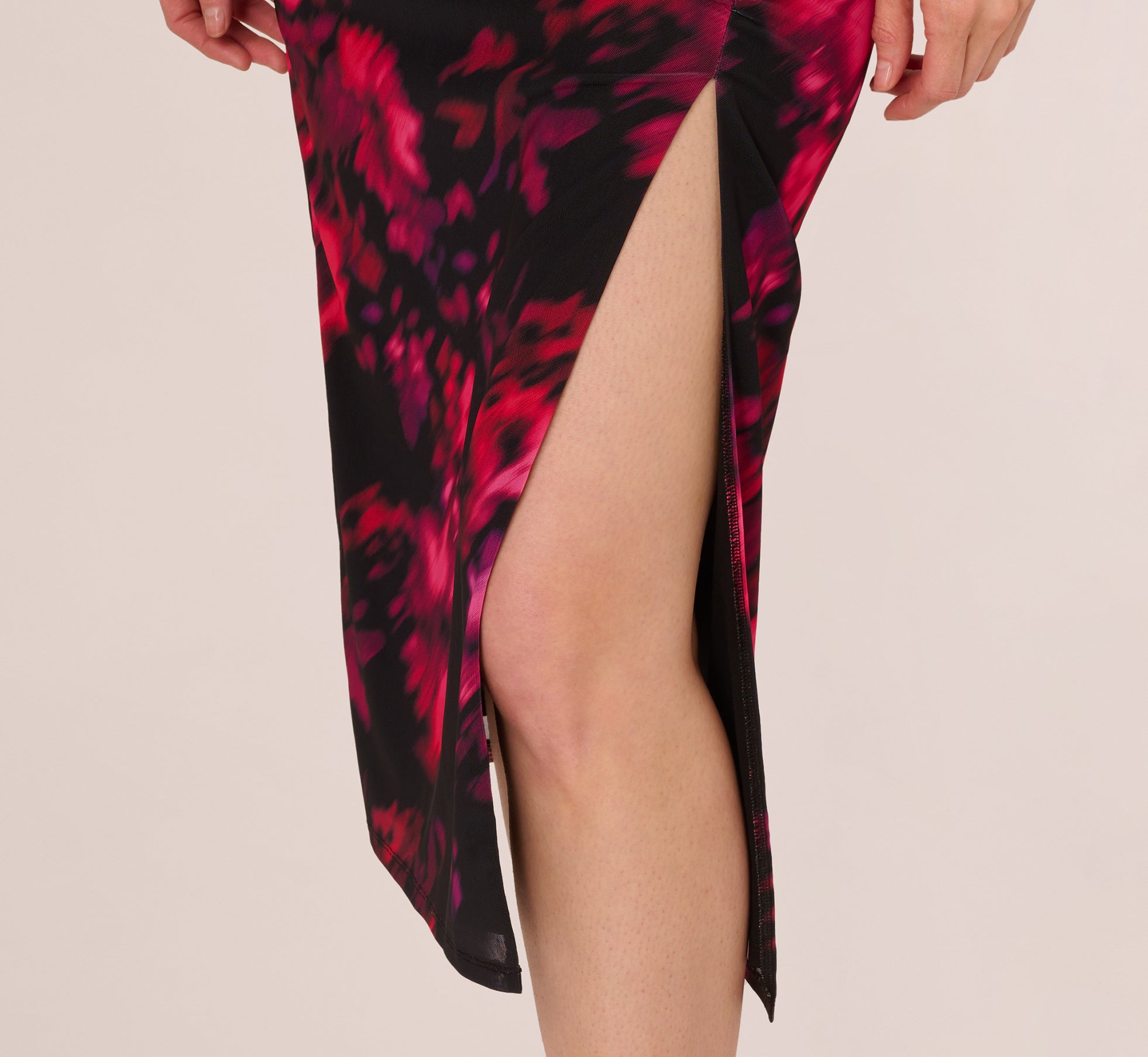 Floral Print Jersey Ankle Length Dress With Draped Details In Black Pink Multi、mySite、solidvoid