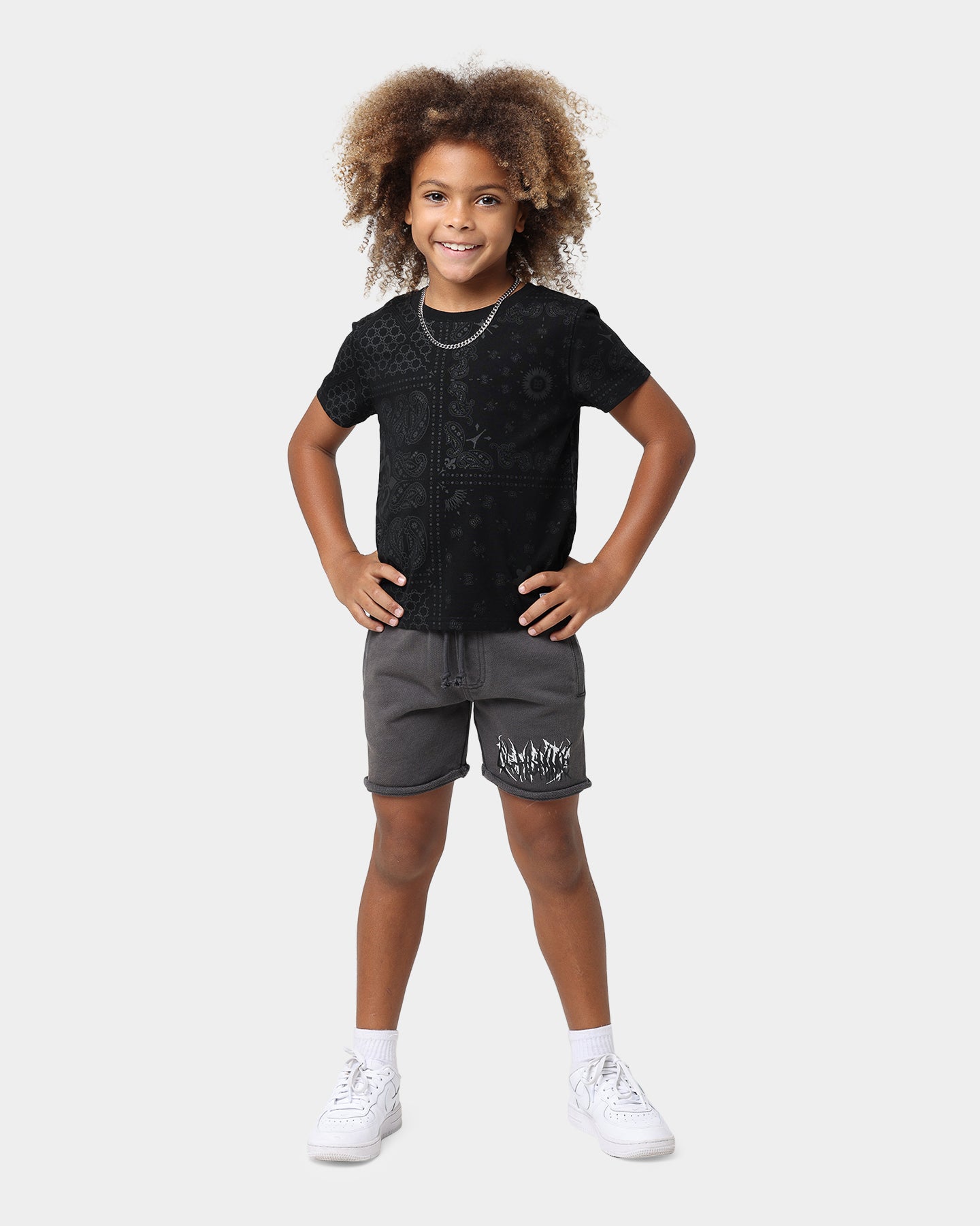 Lil Homme Kids' Bandana Ultra Short Sleeve Set Black/Charcoal、mySite、zt4zffjzw