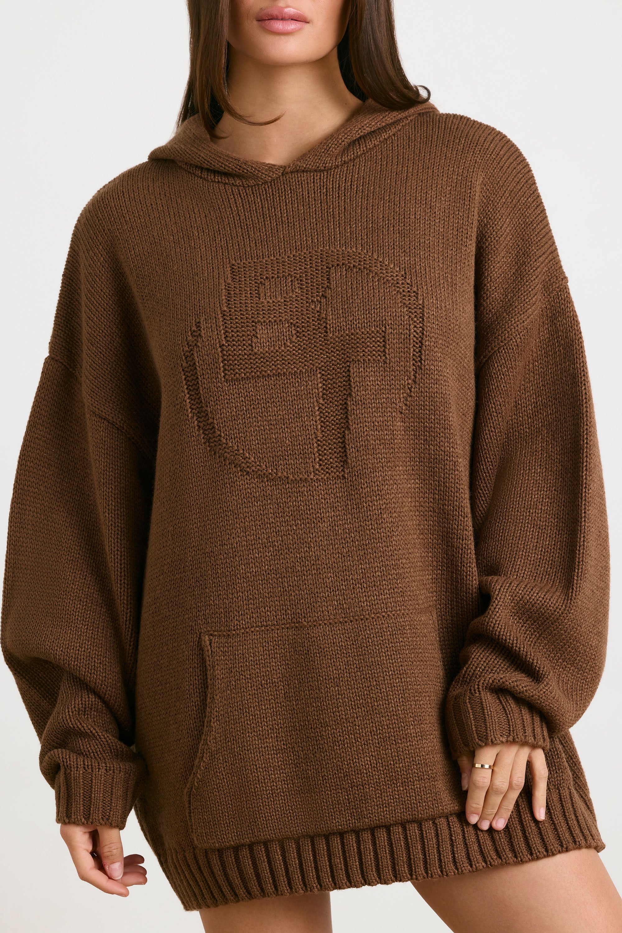 Oversized Chunky Knit Hoodie in Espresso、mySite、solidvoid