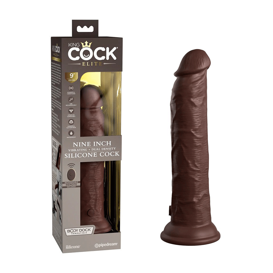 King Cock Elite 9 Inch Dual Density Vibrating Silicone Dildo with Remote、mySite、bottomscart