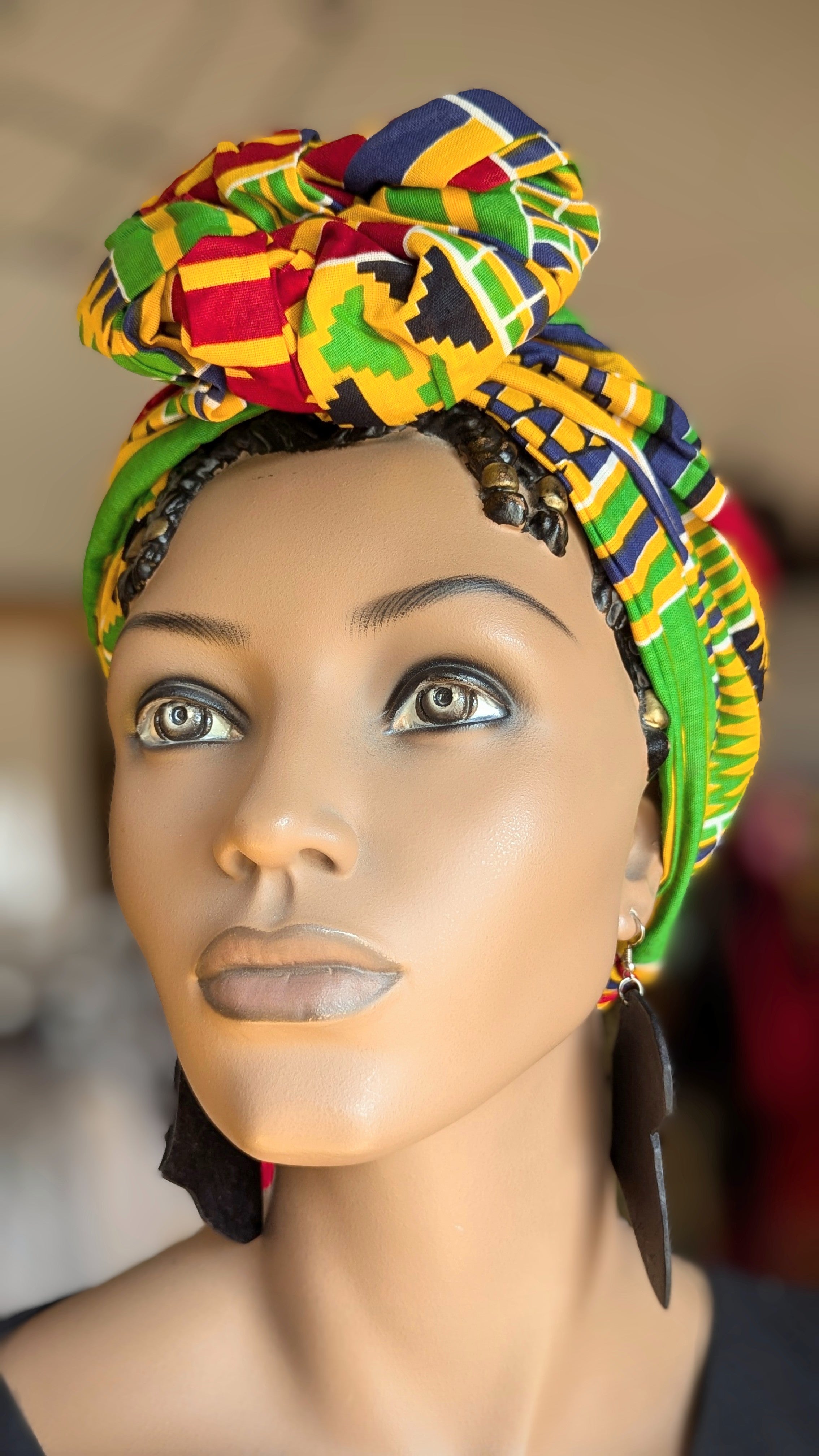 Dupsie's Safiya Kente African Print Pre-Tied Head Wrap DP4075PT7、mySite、solidvoid