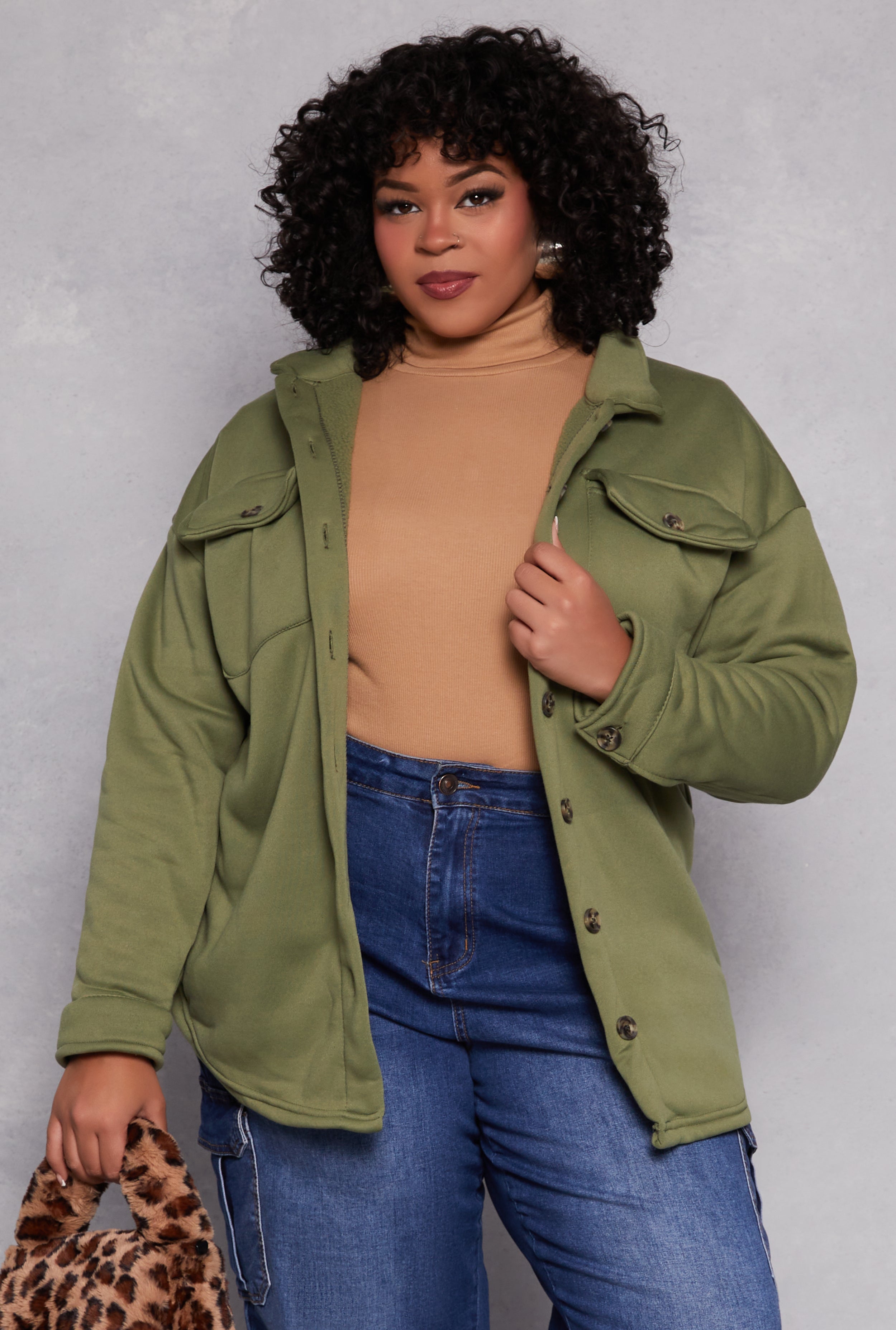 Plus Size Sherpa Lined Shacket、mySite、camillekostekn