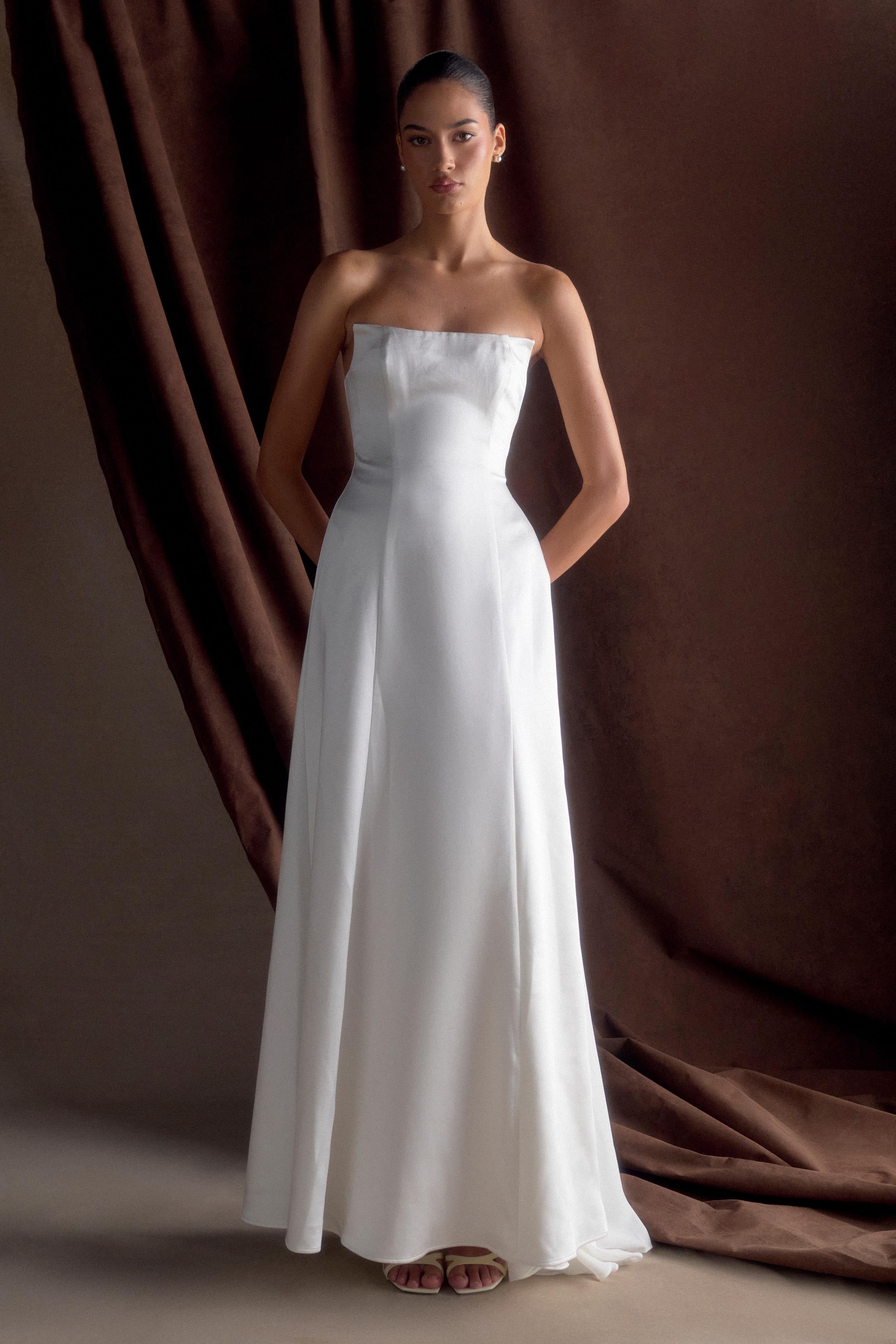 Rosella Satin Strapless Maxi Dress - White、mySite、solidvoid